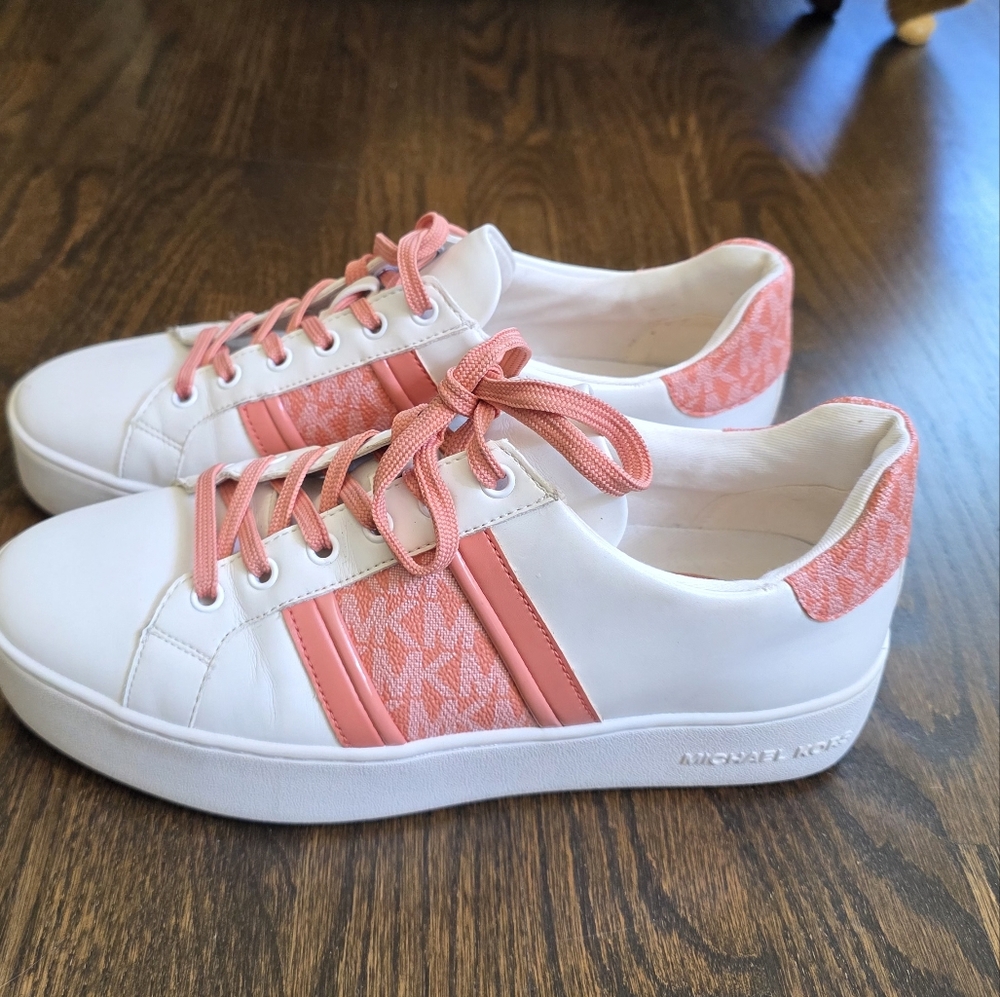 MICHAEL KORS POPPY STRIPE LACE UP NAPPA FAUX LEATHER Size 8.5M
